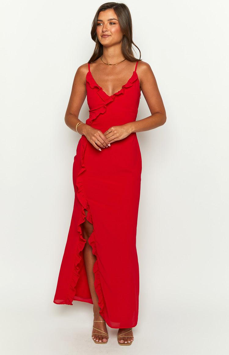 Nahanee Red Ruffle Maxi Dress Product Image