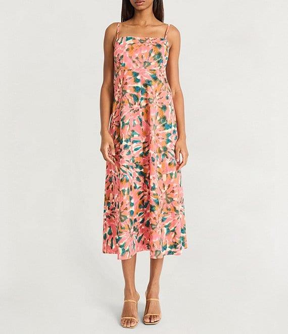 The Good Journey Tie Dye Cotton Poplin Square Neck Smocked A-Line Midi Dress Product Image