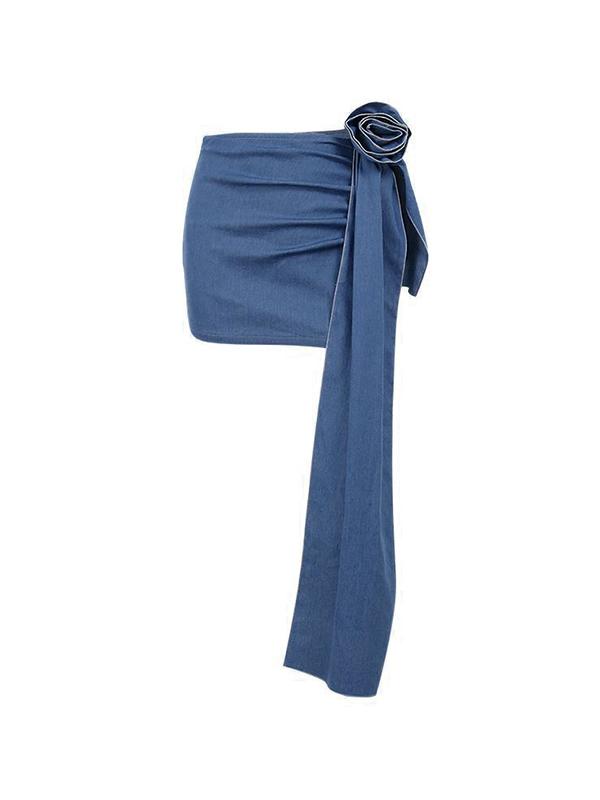 Three-dimensional Flower Decor Denim Mini Skirt Product Image