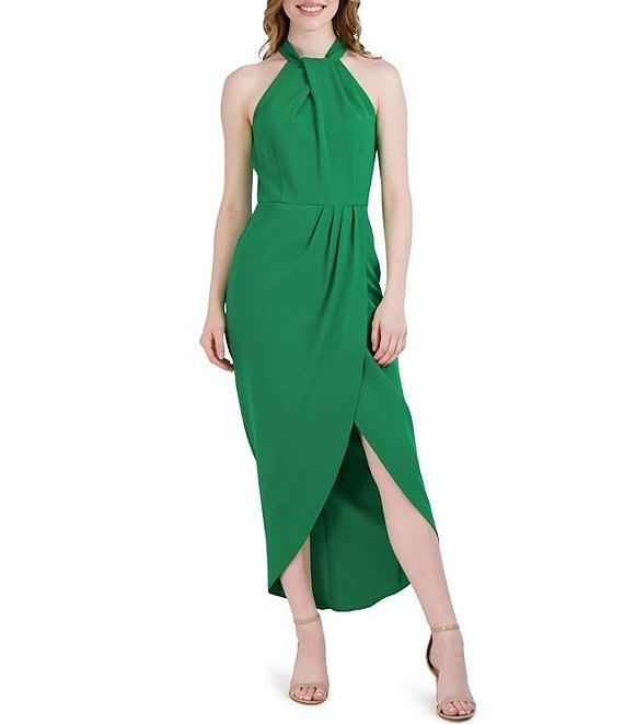 Julia Jordan Knot Halter Neck Sleeveless Faux Wrap Tulip Hem Midi Dress Product Image