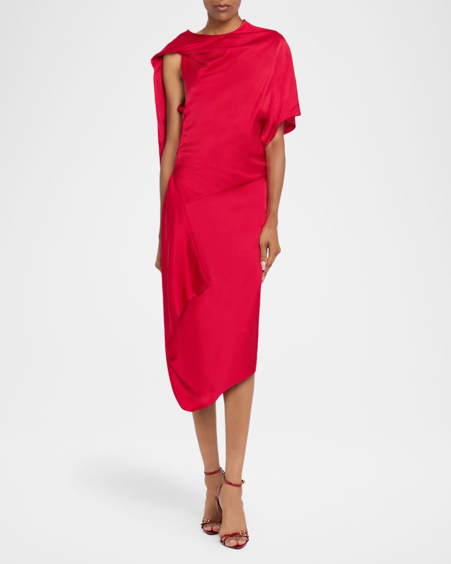 Satin Asymmetric Midi Dress Product Image