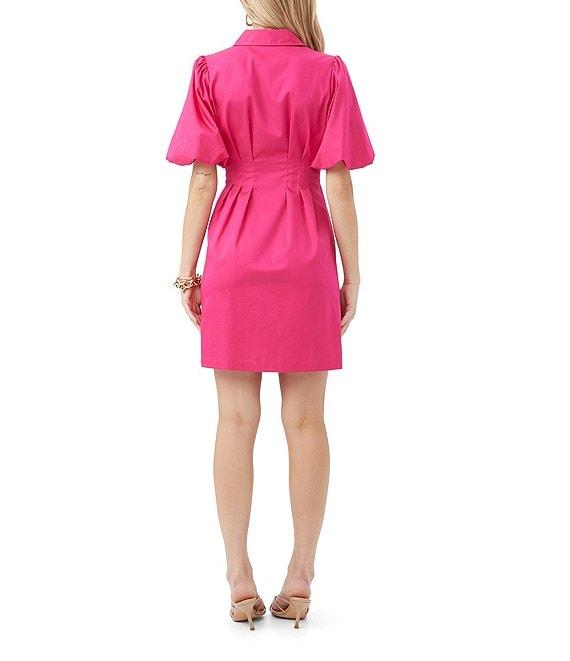 Trina Turk Galine Sateen Point Collar Short Puff Sleeve Tailored Mini Dress Product Image
