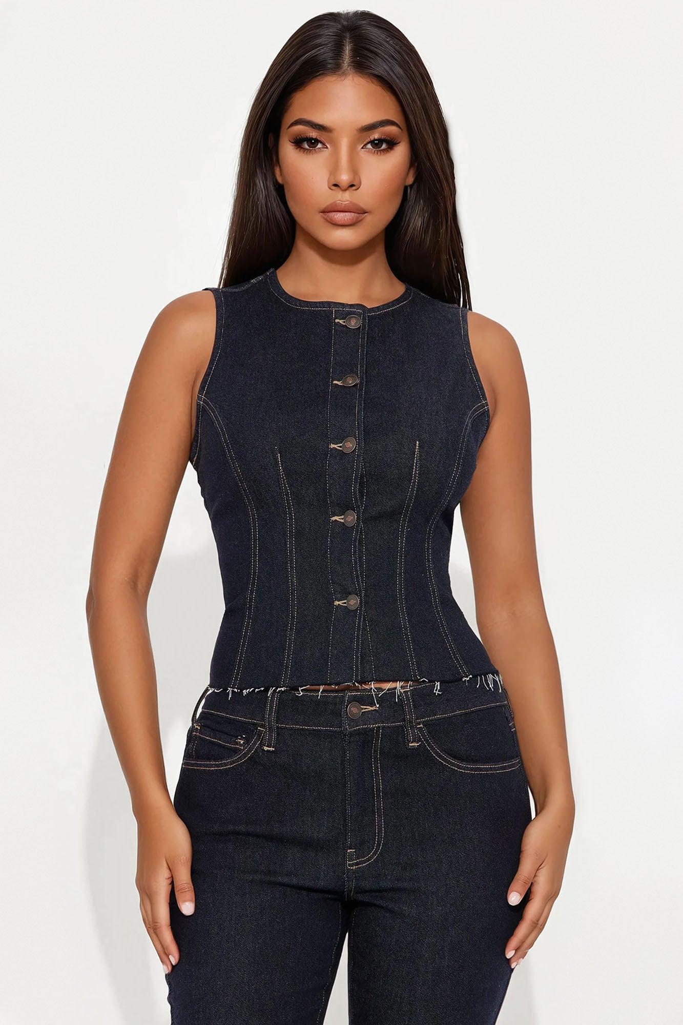 Dakota Denim Vest And Capri Set - Dark Wash Female Product Image