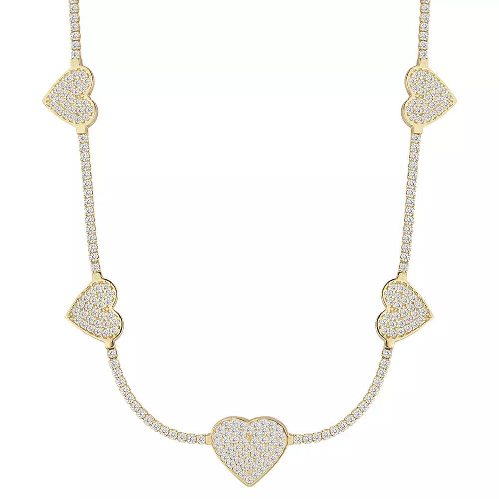 Sunkissed Sterling 14k Gold over Silver CZ Heart Tennis Choker Necklace, Women's, Size: 15", Gold Tone Product Image