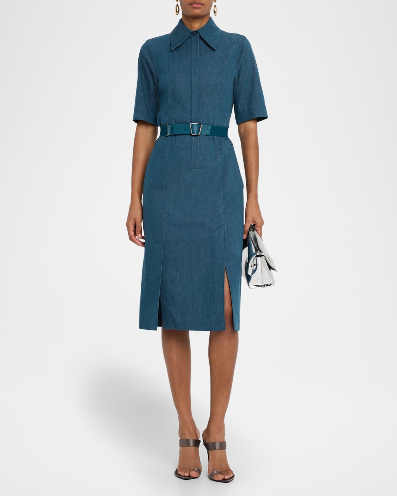 Belted Stretch Cotton Denim Shirtdress Product Image