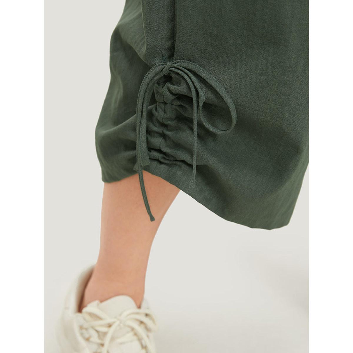 Plus Size Plain Gathered Elastic Waist Drawstring Hem Pocket Pants Women SlateGray Casual High Rise Dailywear Pants BloomChic 10/M Product Image