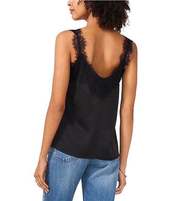 Vince Camuto Woven V-Neck Sleeveless Lace Trim Blouse Product Image
