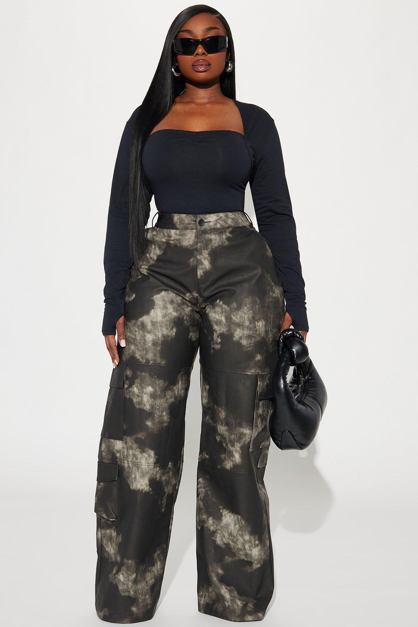 Alexa Washed Faux Leather Cargo Pant - Black Product Image