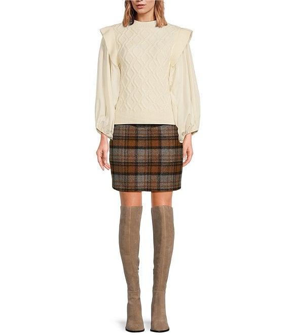 A Loves A Long Puff Sleeve Round Neck Mixed Media Sweater Product Image