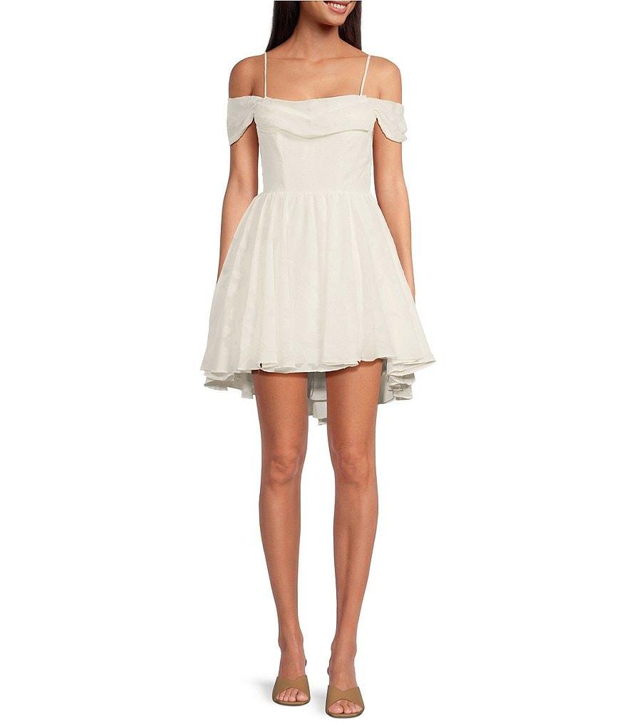 City Vibe Drape Neck Spaghetti Strap Off-The-Shoulder Shirred Dress Product Image