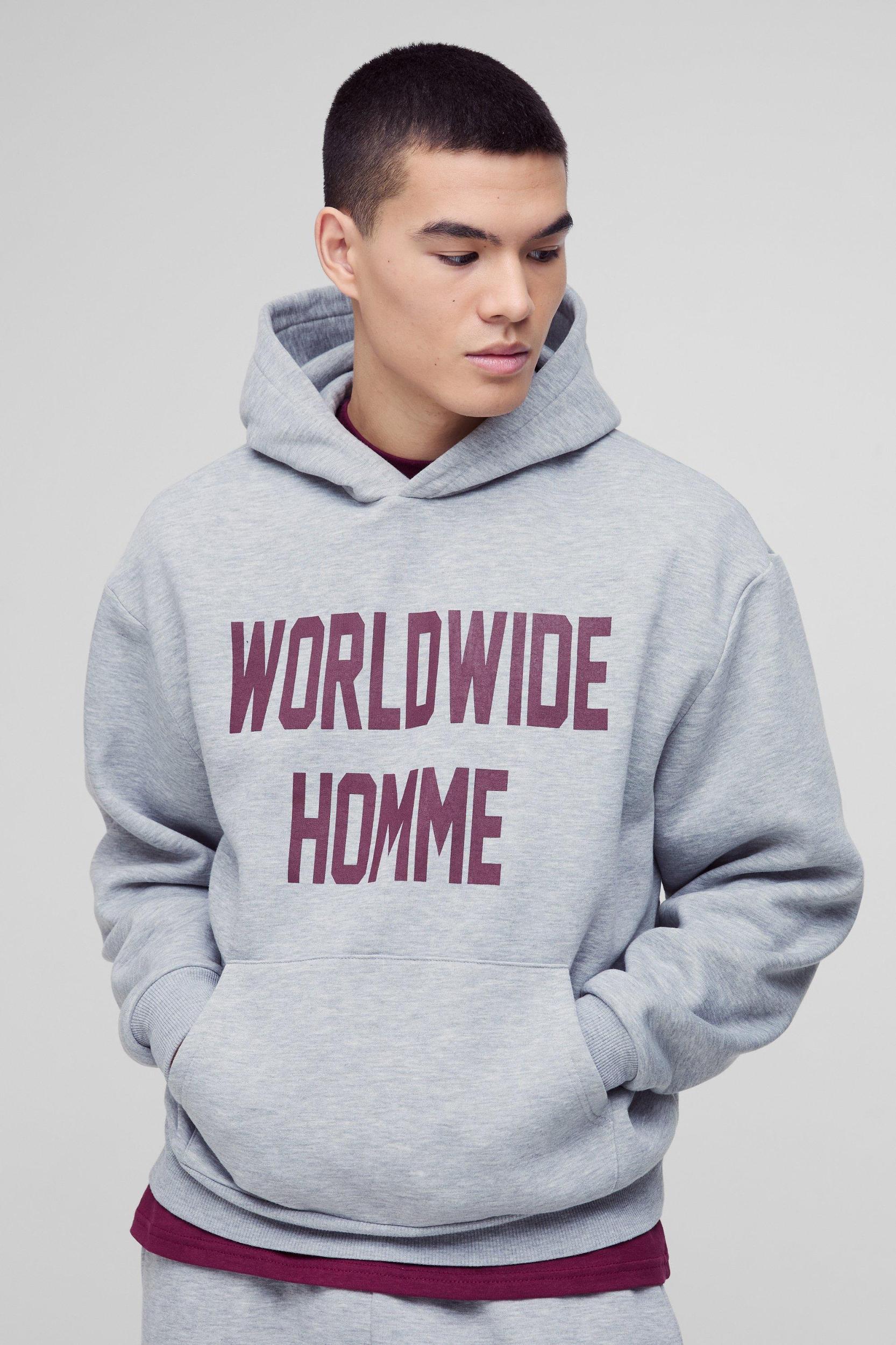 Oversized Boxy Worldwide Print Hoodie | boohooMAN USA Product Image