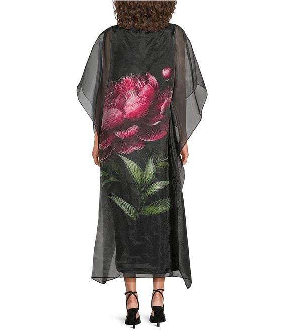Trina Turk Salon Floral Placement Organza Boat Neck Butterfly Sleeve Dress Product Image