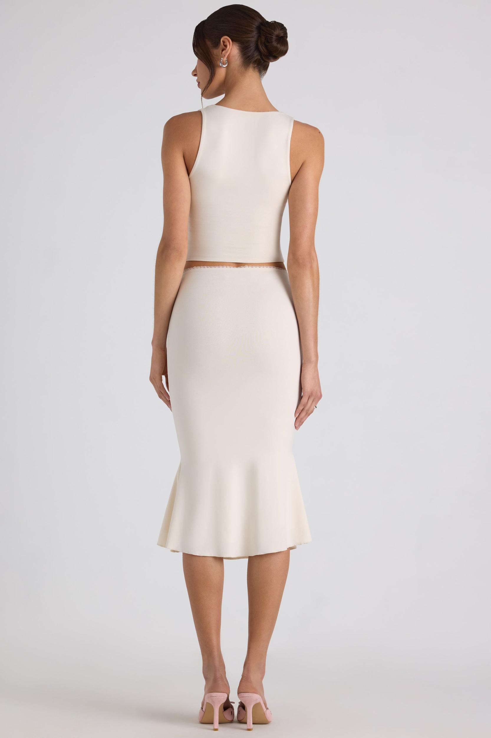 Modal Bow-Detail Mid-Rise Midi Skirt in Ivory Product Image