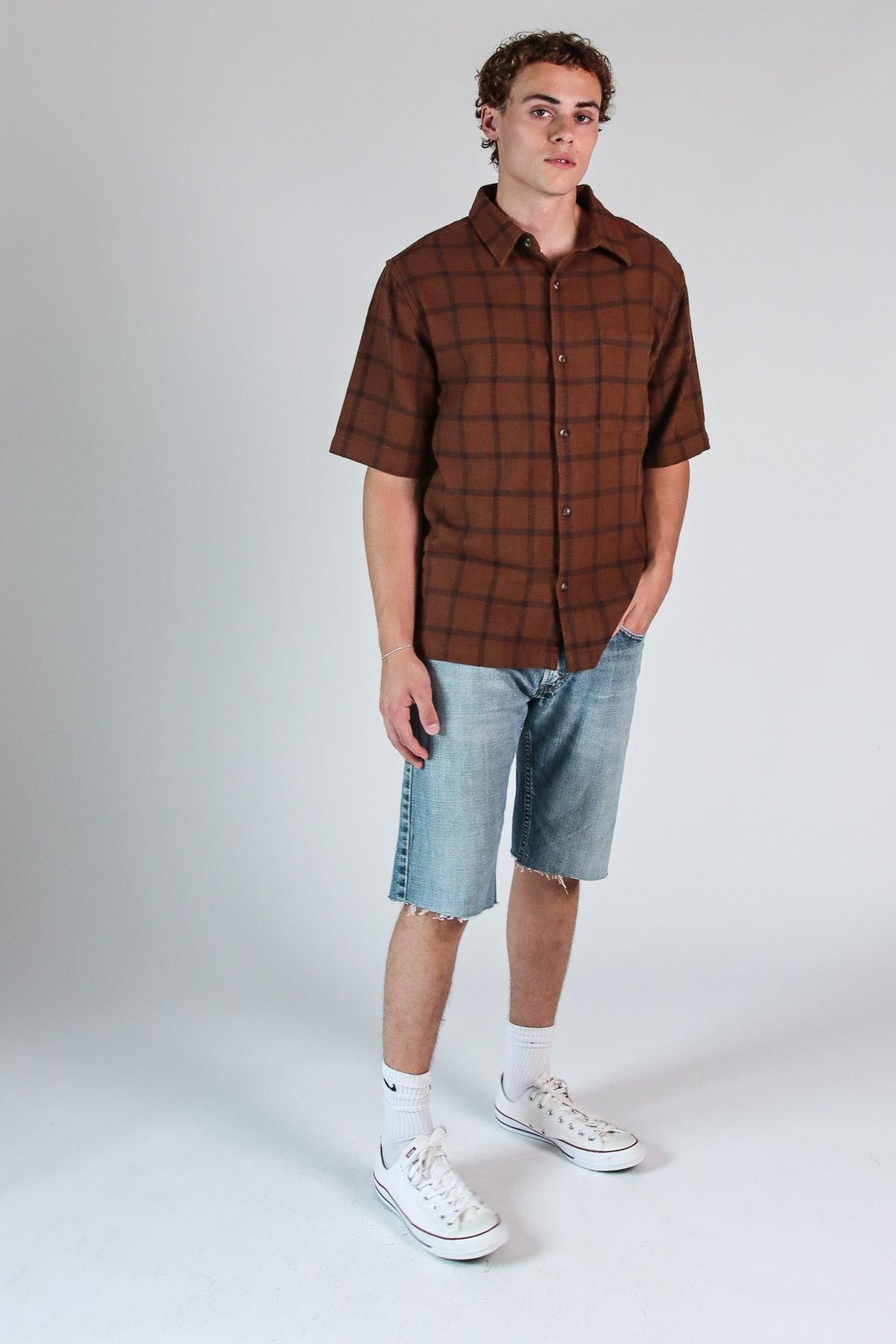 Brown Check Woven Knit Button Up Shirt Product Image