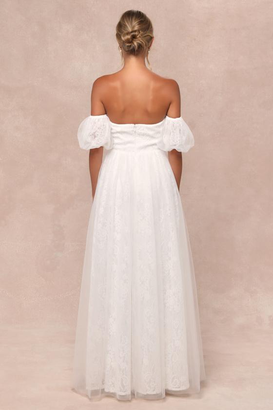 Complete Romantic White Lace Off-the-Shoulder Bow Maxi Dress Product Image