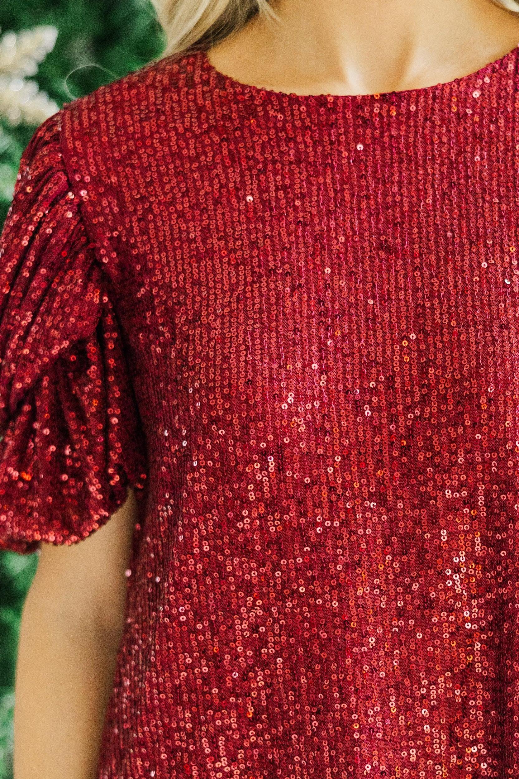 Ready To Shine Wine Red Sequin Blouse Female Product Image