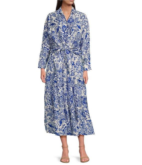 Calessa Antique Floral Print Embroidered Eyelet Hem Tiered Pull-On Skirt Product Image