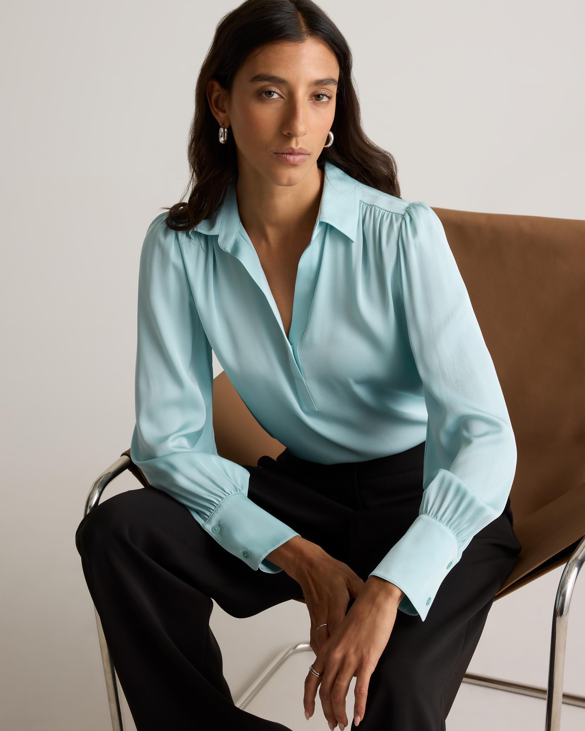 Quince | Women's Washable Stretch Silk Split Neck Blouse Mulberry Silk Product Image