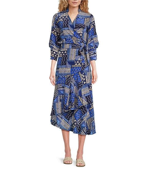 tyler boe Jules V-Neck 3/4 Sleeve High Low Ruffle Wrap Dress Product Image