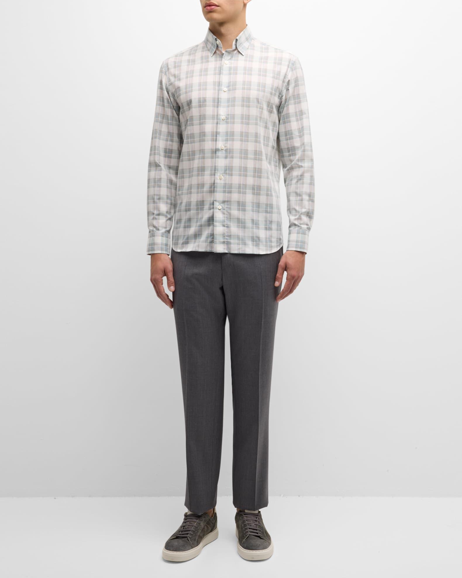 Men's Cotton-Linen Plaid Sport Shirt Product Image