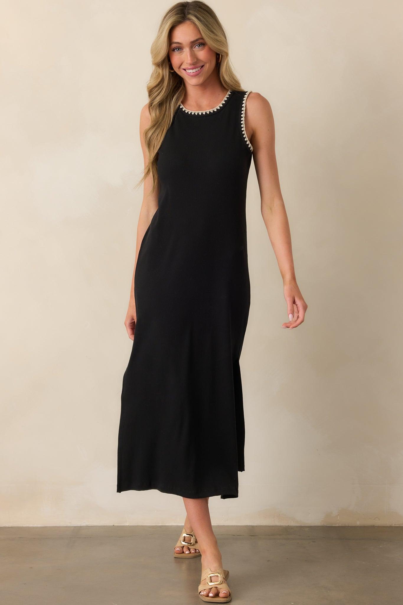 Z Supply Black Cotton Delamer Whipstitch Rib Midi Dress Product Image