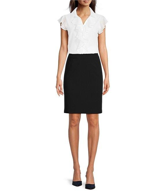 Calvin Klein Cotton Flutter Sleeve Collared Ruffle Button Front Blouse Product Image