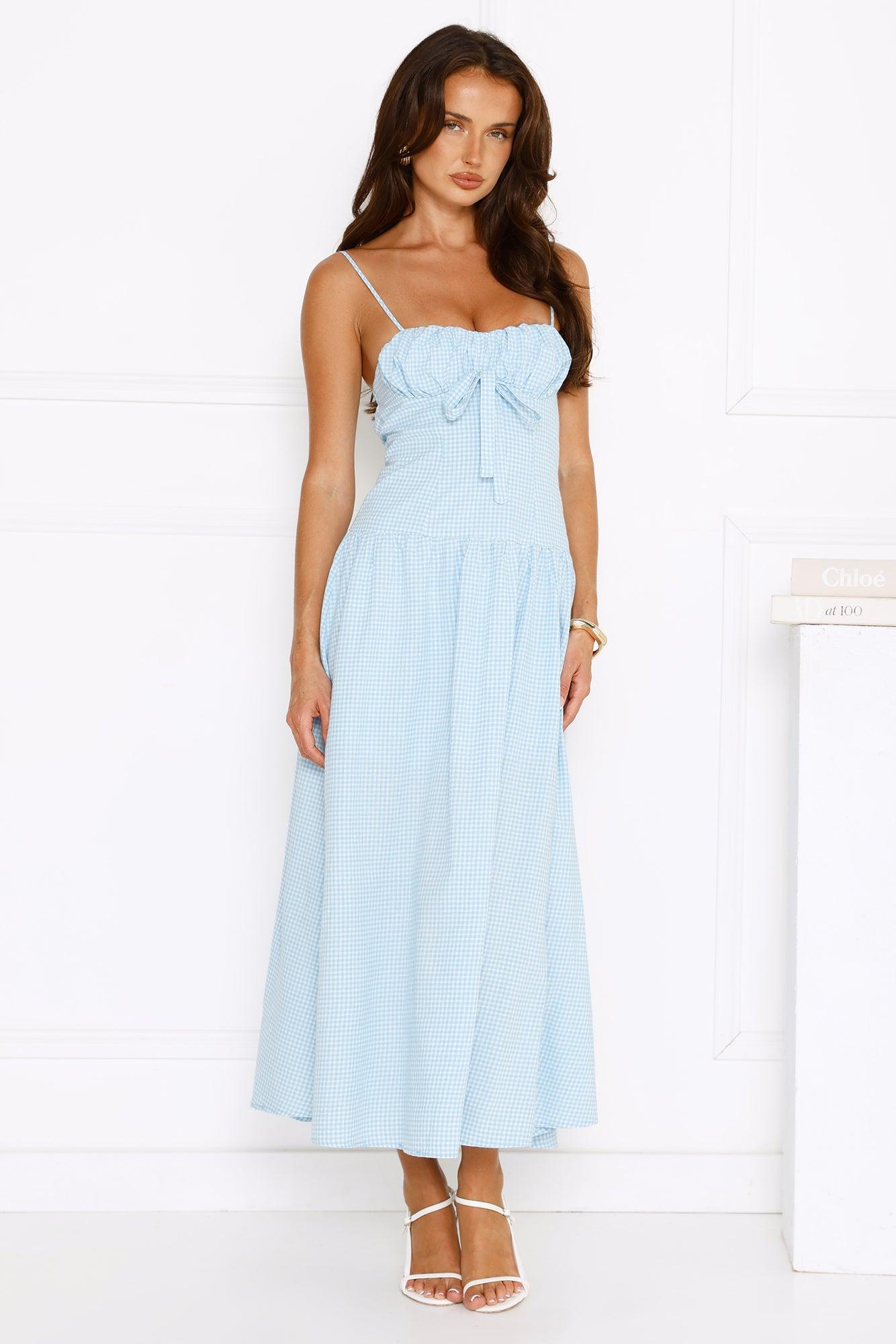 Capturing Style Gingham Midi Dress Blue Product Image