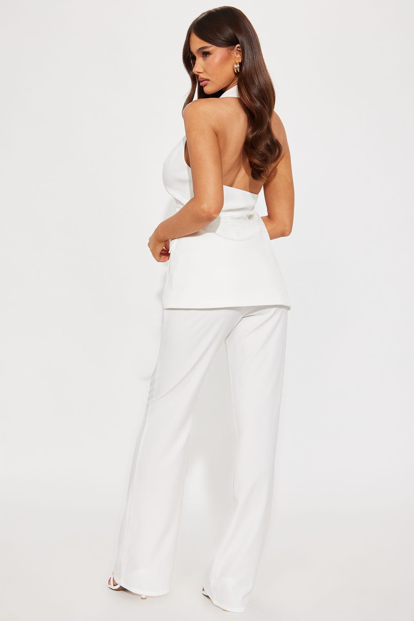 Power Status Office Halter Vest Pant Set - White Product Image