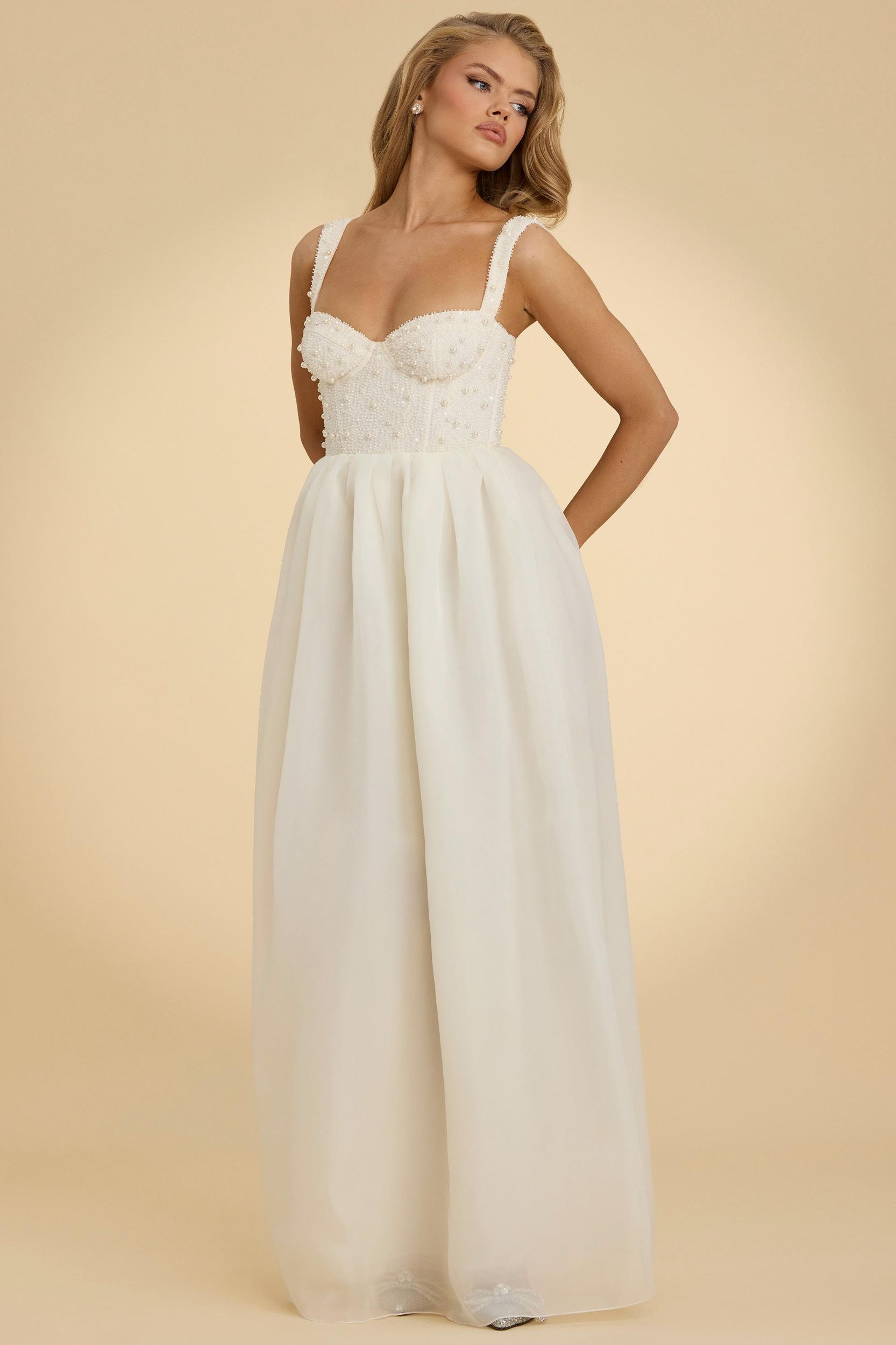 Embellished Corset Gown in White Product Image
