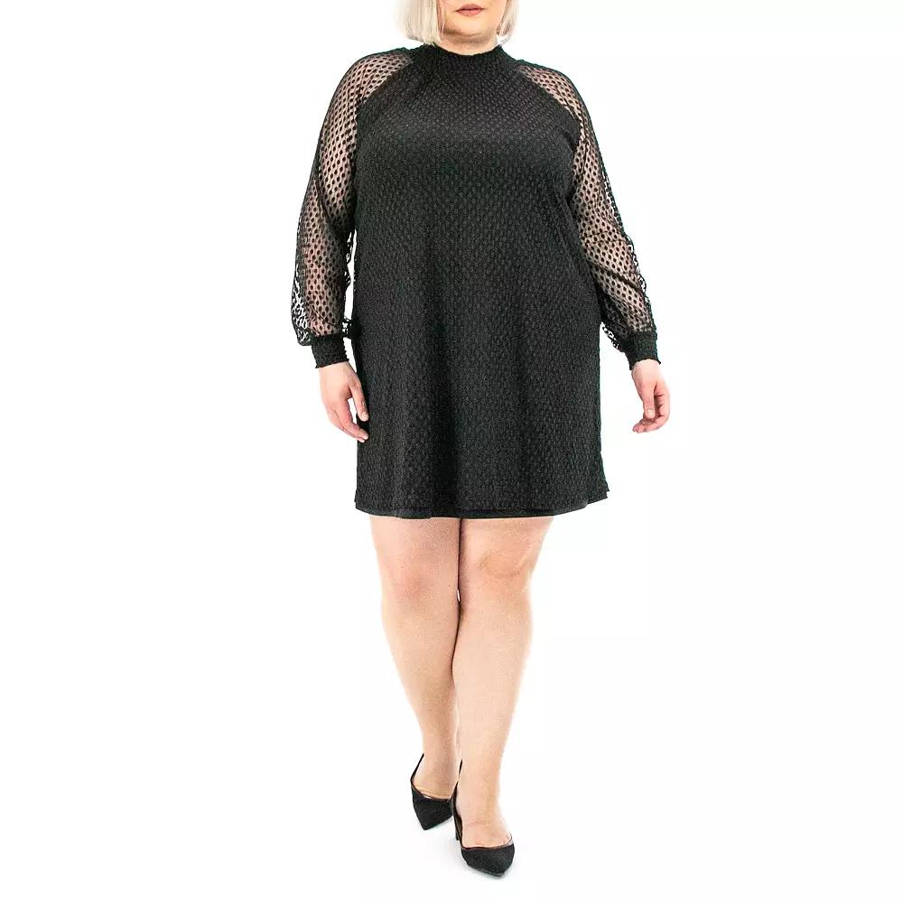 Plus Size Nina Leonard Shirred Mock Neck Dress, Women's, Size: 2XL, Black Product Image