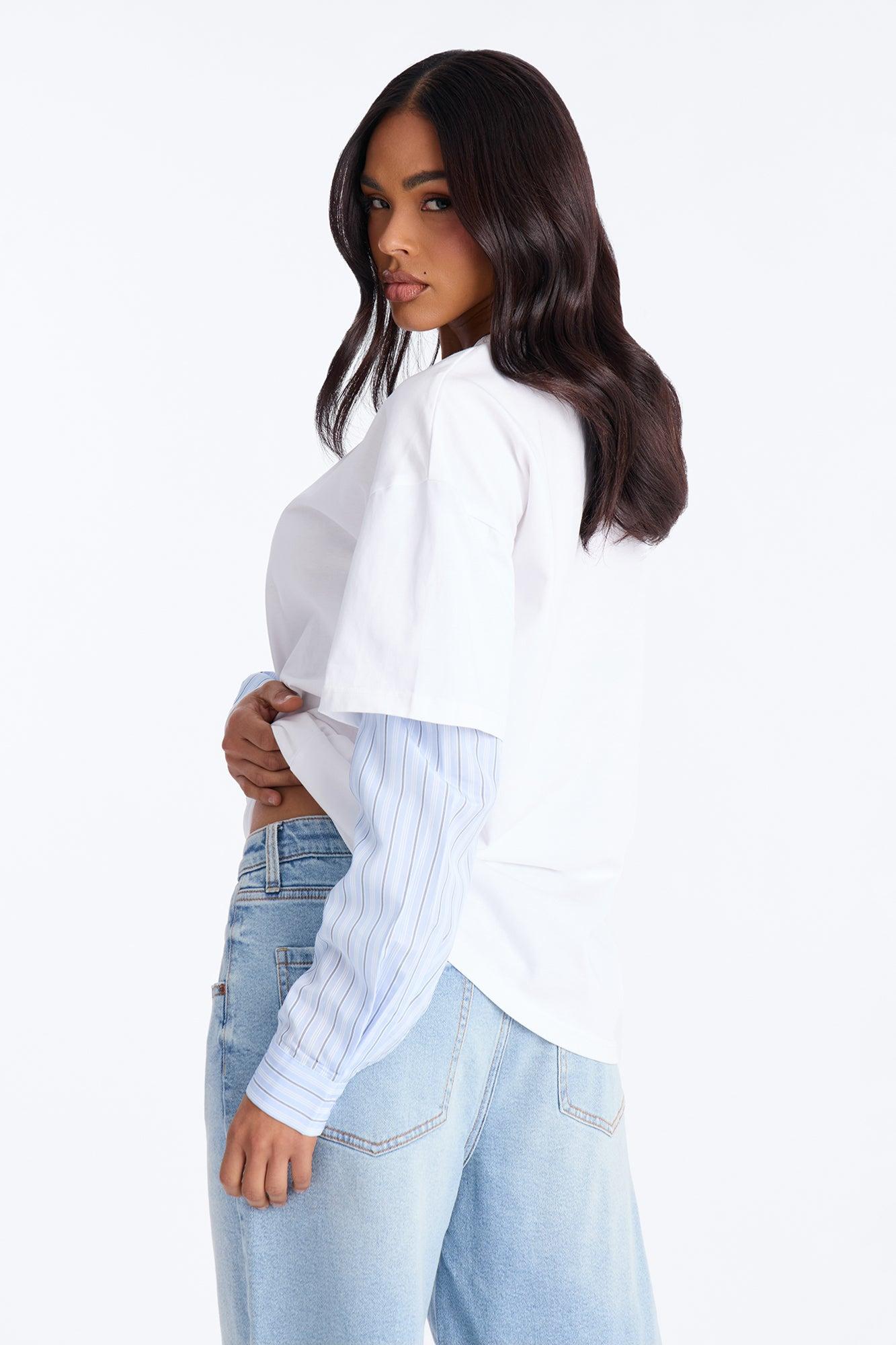 In His Tee Layered Long Sleeve T-Shirt - White/combo Female Product Image