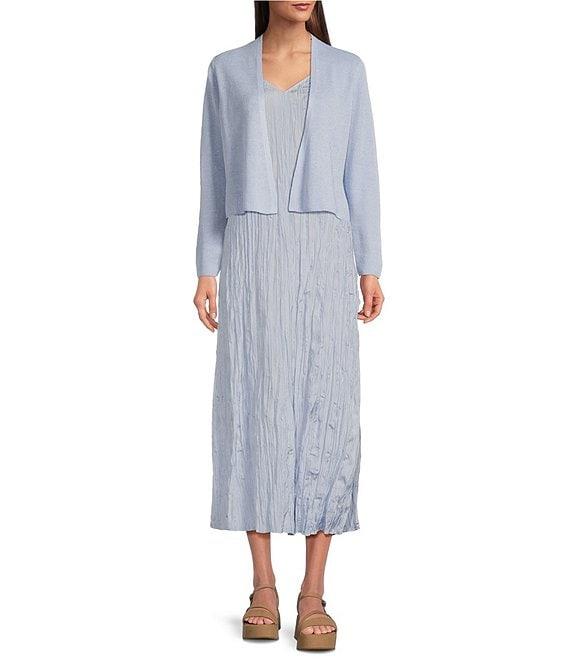 Eileen Fisher Organic Linen Blend Knit Open Front Long Sleeve Cardigan Product Image