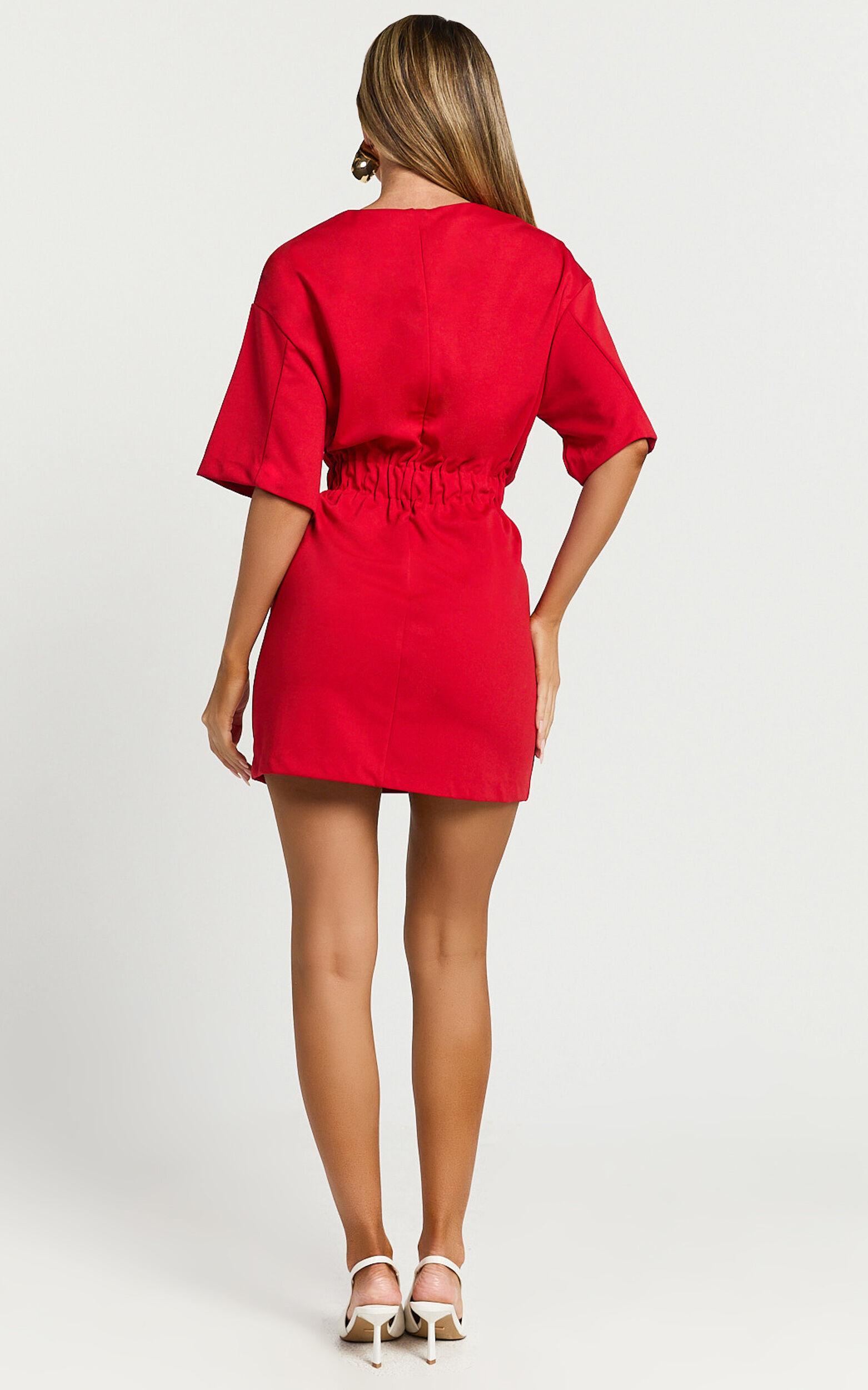 Karyna Mini Dress - Short Sleeve Boxy T-shirt Dress in Red Product Image