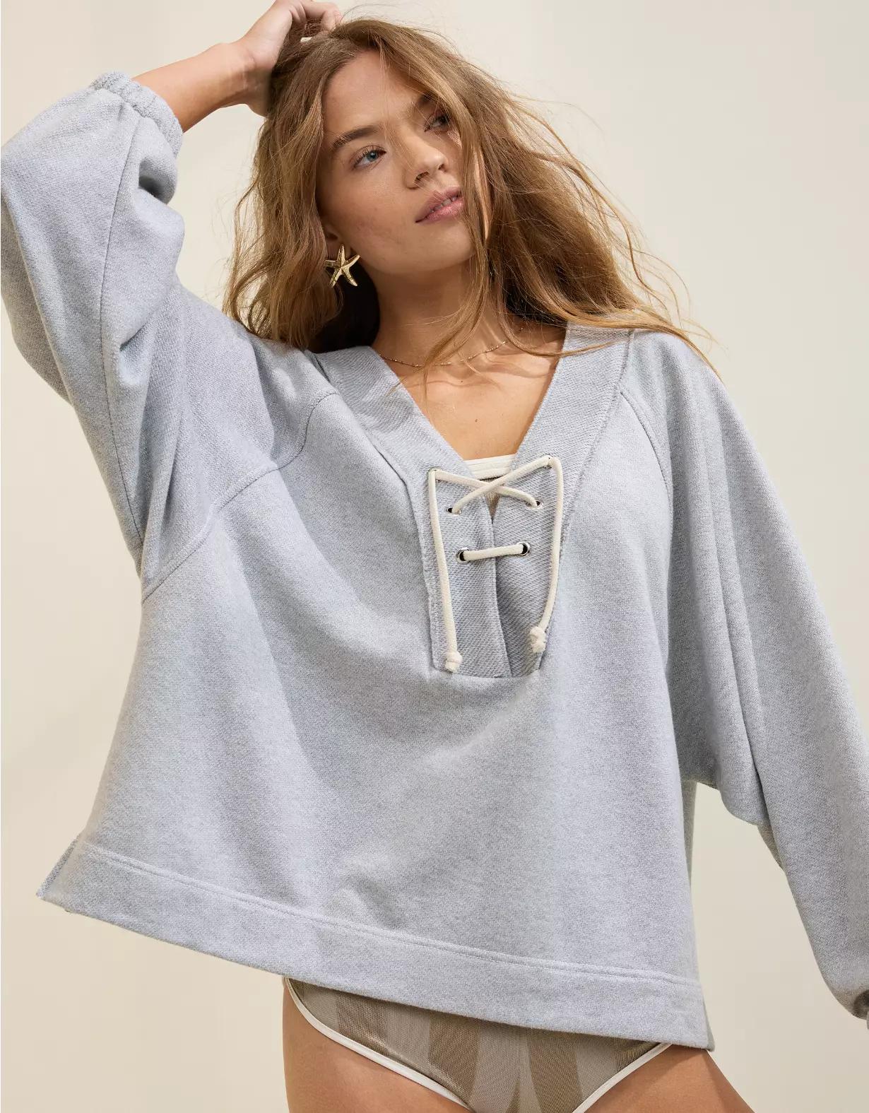 Aerie Lace Up Sweatshirt Product Image