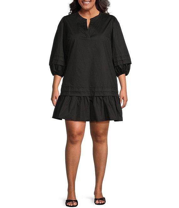 Sugarlips Plus Velma Long Sleeve Ruffled Poplin Shift Dress Product Image