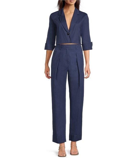 Marella Coordinating Zolla Organic Cotton Stretch Poplin Notch Lapel 3/4 Sleeve One-Button Cropped Jacket Product Image
