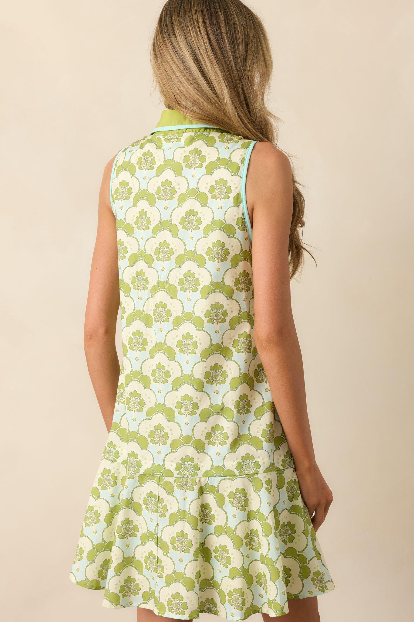In The Greenhouse Chartreuse Abstract Floral Cotton Mini Dress Product Image