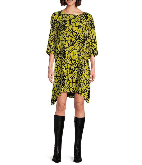 Bryn Walker Hester Netta Print Rayon Crepe Round Neck Long 3/4 Sleeve Dress Product Image