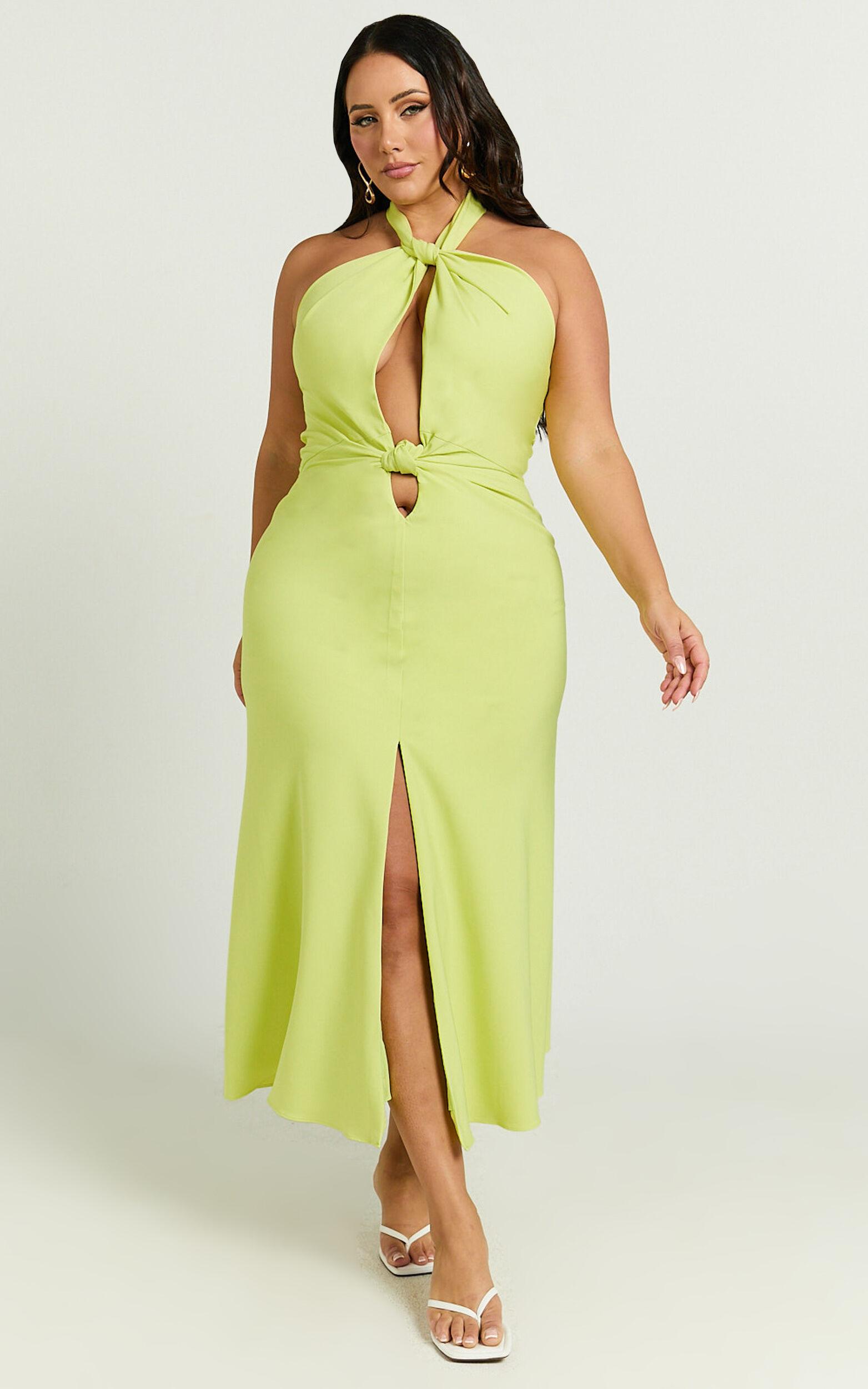 Amalie The Label - Levine Halter Front Cut Out Midi Dress in Citrus Product Image