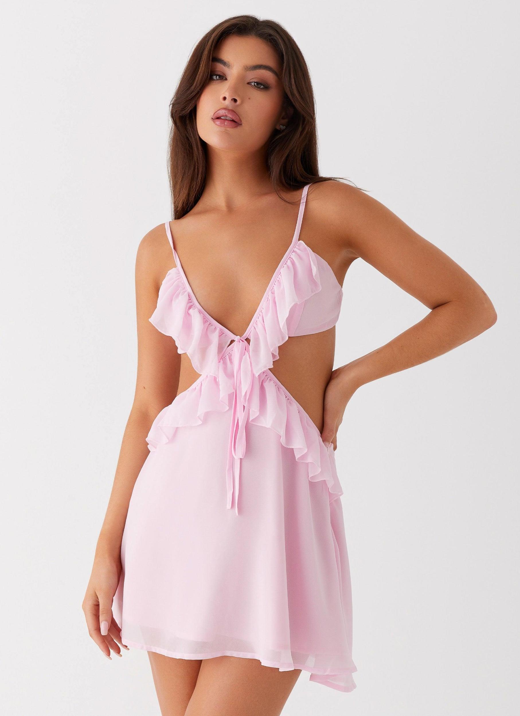 Polly Ruffle Mini Dress - Pink Product Image