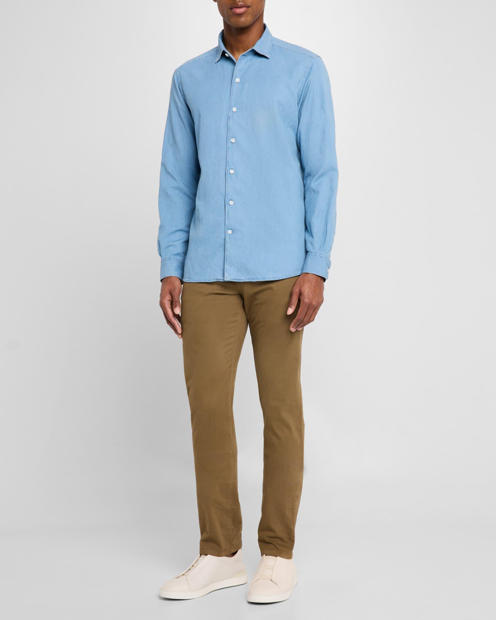 Men's Cotton and Linen Denim Casual Button-Down Shirt Product Image