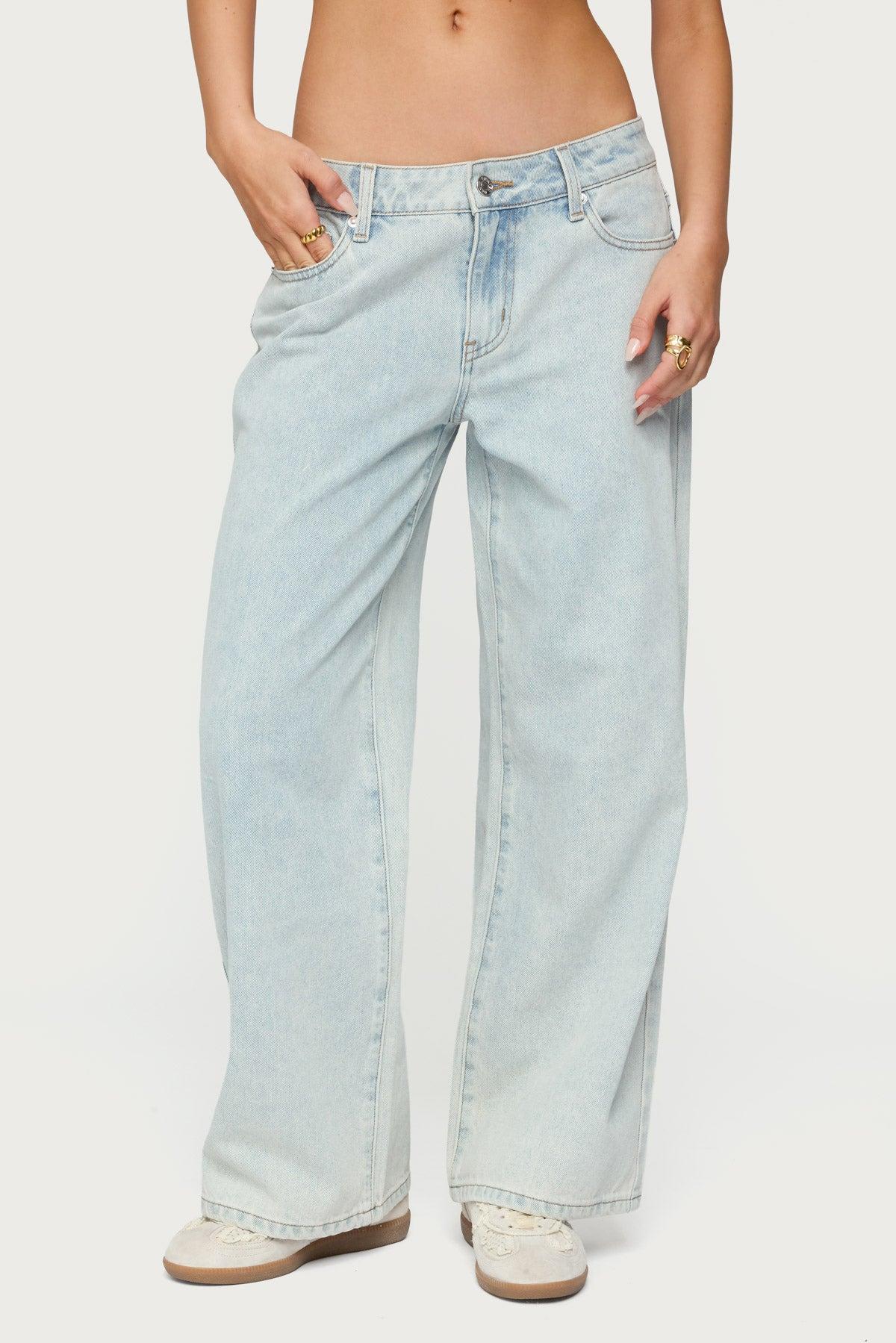 Petite Bow Pocket Low Rise Baggy Jeans Product Image