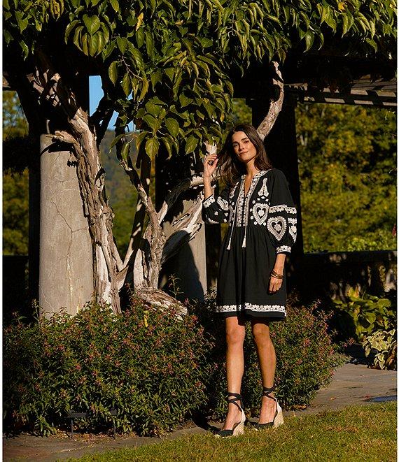 tyler boe Carmen Embroidered Split V-Neck 3/4 Sleeve Dress Product Image