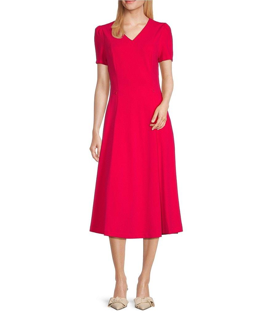 Investments Scuba Crepe Short Sleeve Fit and Flare V-Neck Dress Product Image