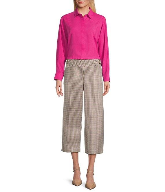 Investments Petite Size Houndstooth PARK AVE fit Elite Stretch Pull-On Wide Leg Crop Pants Product Image