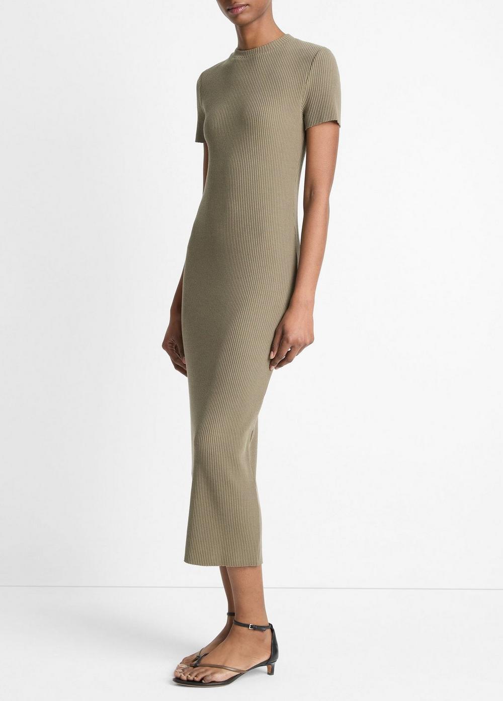 Ribbed Cotton-Blend Crew Neck Dress Product Image