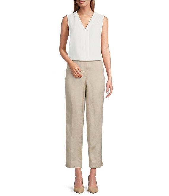 Kasper Linen Blend Fly Front Elastic Back Pants Product Image
