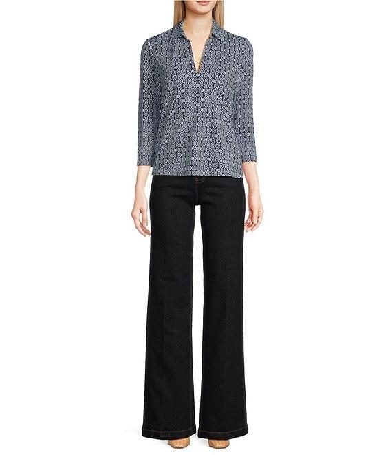 J.McLaughlin Aida Printed Catalina Cloth Collared V-Neck 3/4 Sleeve Top Product Image