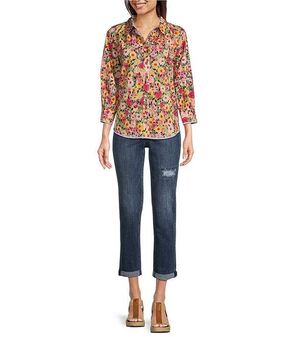 Tru Luxe Jeans Floral Point Collar 3/4 Balloon Sleeve Blouse Product Image