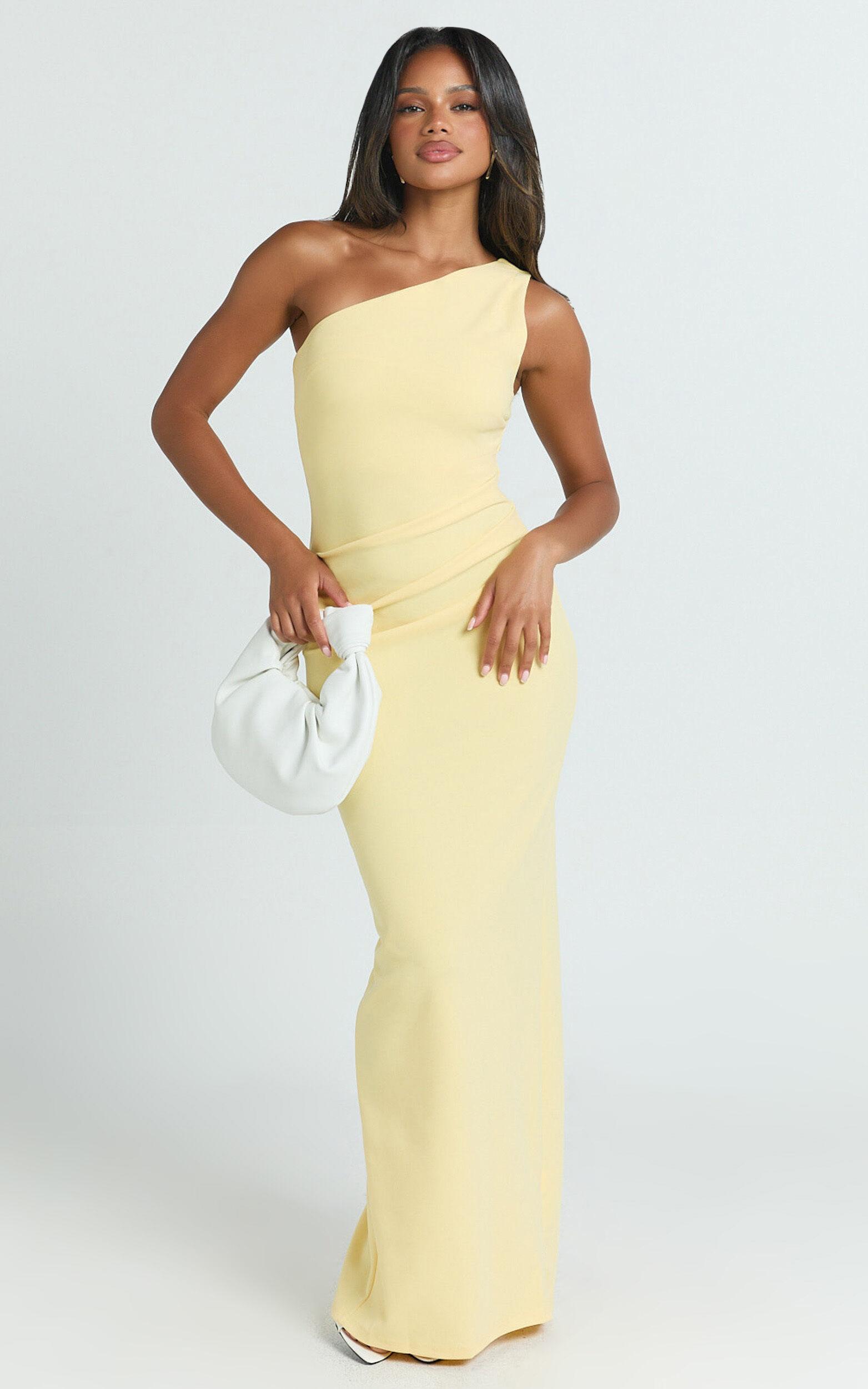 Criselda Maxi Dress - One Shoulder Maxi Dress in Lemon Product Image
